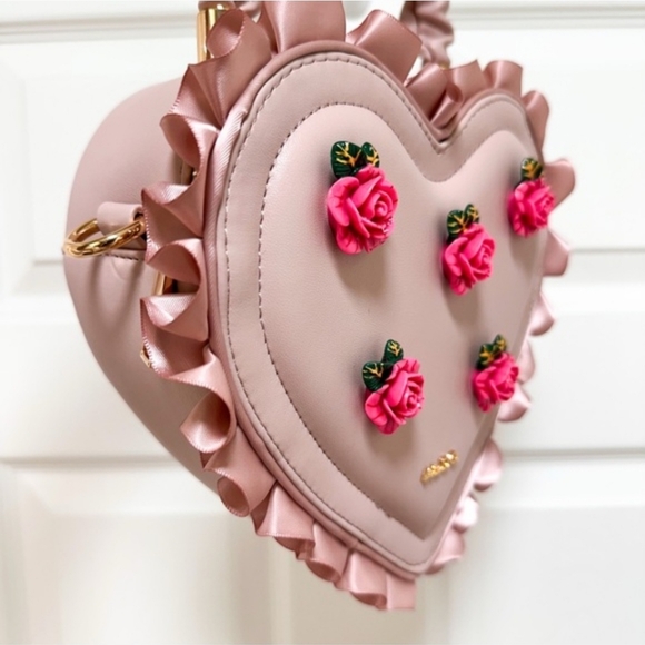 ALDO Pink Heart Crossbody Bag w/ 3D Rose Details & Ruffle Trim | Handbag - Picture 6 of 10